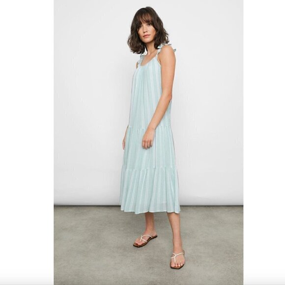 Rails Dress S NWT Juniper Mint Striped Capri Sleeveless Tiered Linen - Picture 3 of 8